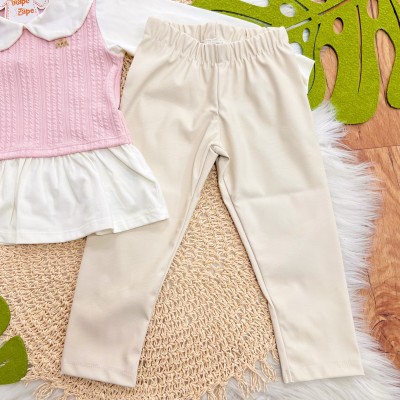Conj. Blusa Manga Longa com Suéter e Calça Couro Ecológico - Rosa 